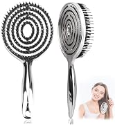 Boar Bristle Hair Brush – Double Layer Elastic Boar Bristle & Nylon Pin Detangler for Wet & Dry H...