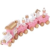 NUOBESTY Christmas Wooden Train Ornament with Snowman and Bear Mini Train Rail Toy Set for Kids C...