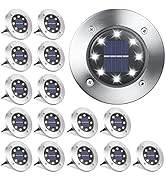 LYHOPE Solar Ground Lights Outdoor, 16 Pack 8 LED Solar Disk Lights Waterproof Garden In-ground P...
