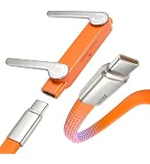 LOOHOI 240W USB-C Cable with Detachable Stand, 2-in-1 Fast Charging Braided Cord (5 FT, Orange), ...