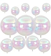 12Pcs Iridescent Round Foil Balloons, 22" 15" 10" 4D Clear Ball Balloon, Holographic Balloons for...