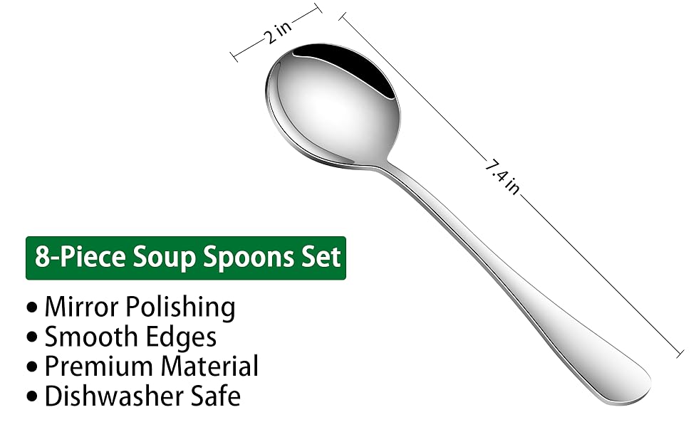 8-Piece Stainless Steel Round Soup Spoons