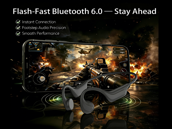 Bluetooth 6.0 Bone Conduction Headphones Low Latency Stable Connection for Gaming Music Calls