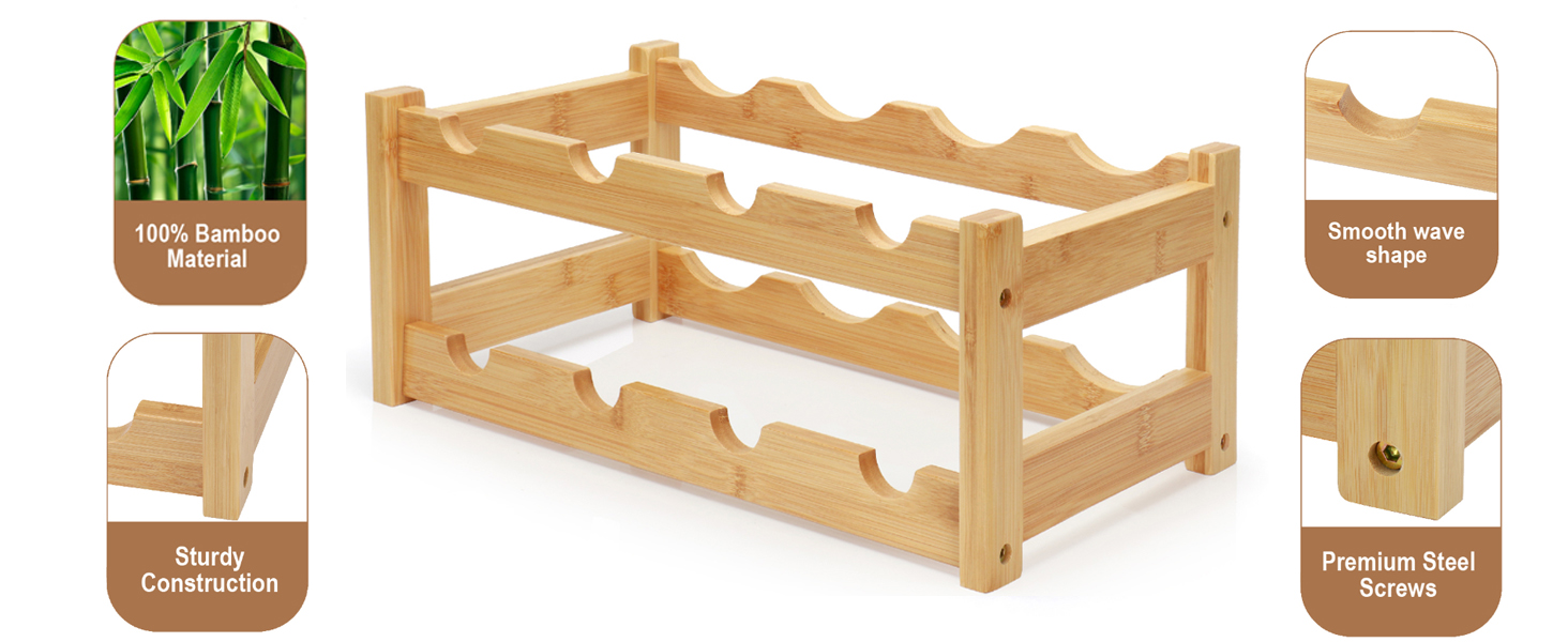 Easy-Assembly Freestanding Bamboo Wine Racks Countertop for Kitchen Pantry Dining Room Bar