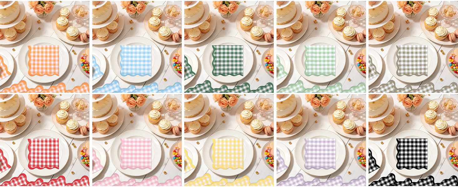 scalloped gingham cocktail napkins disposable party paper dessert napkins checkered scalloped napkin