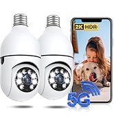 Light Bulb Security Camera 2 Packs, 5G&2.4GHz 2K Security Cameras Wireless Outdoor 360° PTZ Camer...