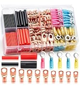 Bemaka 180Pcs Copper Wire Lugs Kit, Battery Cable Ring Terminal Connector with Heat Shrink Tubing...