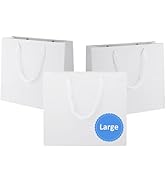 Ronvir 25Pcs Large Gift Bags, 12.5x11x4.5 Inch White Shopping Bags, Recycled Paper Bag With handl...