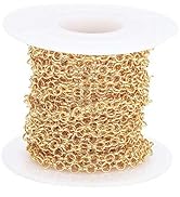 Pandahall 16.4 Feet Brass Rolo Chains 3.5x0.8mm Soldered Belcher Chain 18K Gold Plated with Spool...
