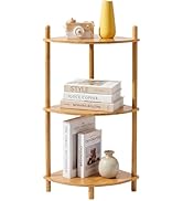 WooFawn Expandable Bamboo Corner Shelf Stand,Corner Bookshelf, Display Storage Shelves with Open ...
