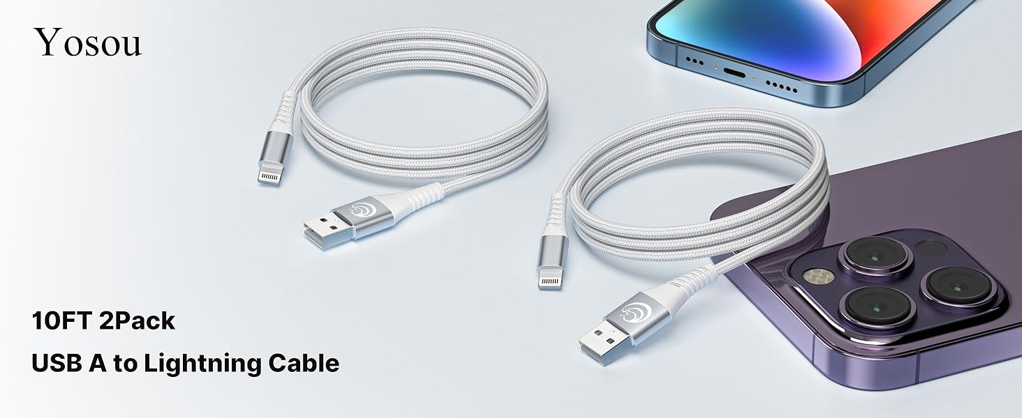 2Pack 10FT Long Lightning Cable