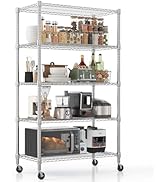 Homdox Heavy Duty Storage Shelves, 5 Tier Wire Shelving Unit with Wheels, Commercial Adjustable M...