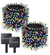 woohaha 2 Pack Solar Christmas Lights 39ft 100 LED 8 Modes Solar String Lights Waterproof Solar F...