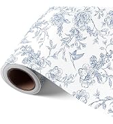 VCOOHM Blue Floral Wrapping Paper Roll - 17 Inches x 9.8 Feet - Vintage Blue Wrapping Paper for B...