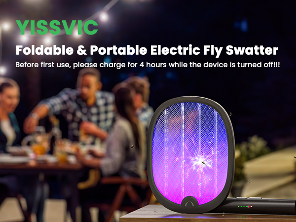 Electric Fly Swatter Foldable Bug Zapper Racket
