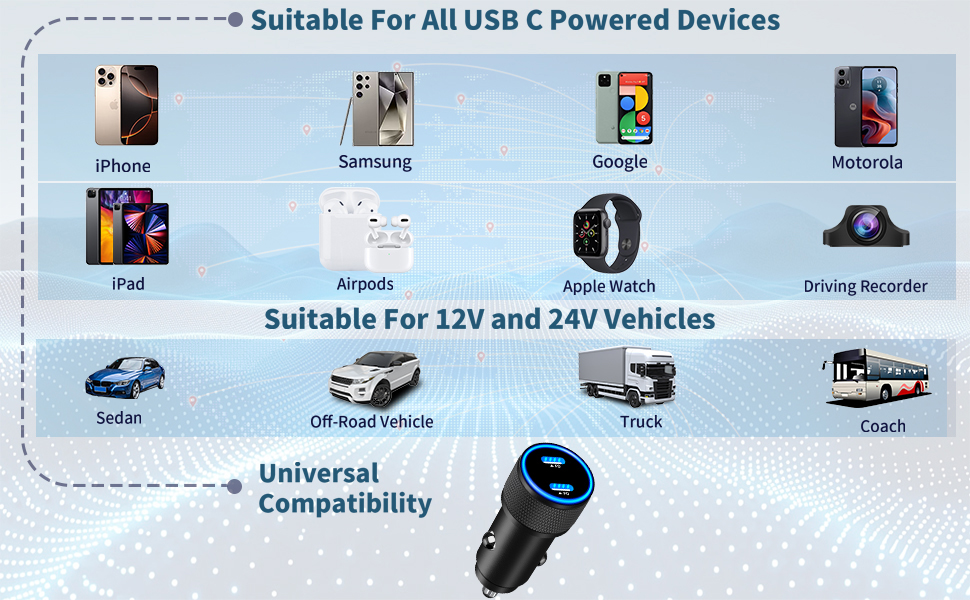 MFi Certified 60W Dual PD USB-C Car Poewr Cigarette Lighter Type-C Car Carplay Fast Charger Adapter