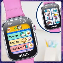 Close up of DX4 shows a kid’s schedule, reminders, calendars and more.