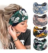 STGDAK Wide Headbands Floral Print Boho Headband Non Slip Hair Wraps Knotted Sweatbands Elastic T...