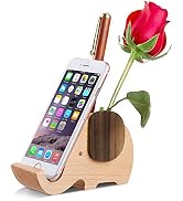 AhfuLife Elephant Pen Pencil Holder with Phone Stand, Wooden Elephant Shaped Desk Organizer Decor...