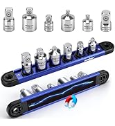 6-Piece Storeable Socket Adapter and Reducer Set with Magnetic Rail, Ratchet Adapter Set 1/4" 3/8...