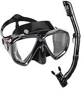 Snorkel Set Adult Snorkeling Gear Anti-Fog Panoramic Scuba Diving Mask and Dry Snorkel Tempered G...
