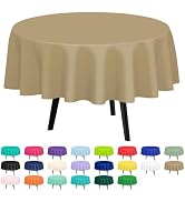 QIKSION 2 Pack Gold Plastic Tablecloth Disposable Circle Table Covers Gold Table Cloths for Parti...
