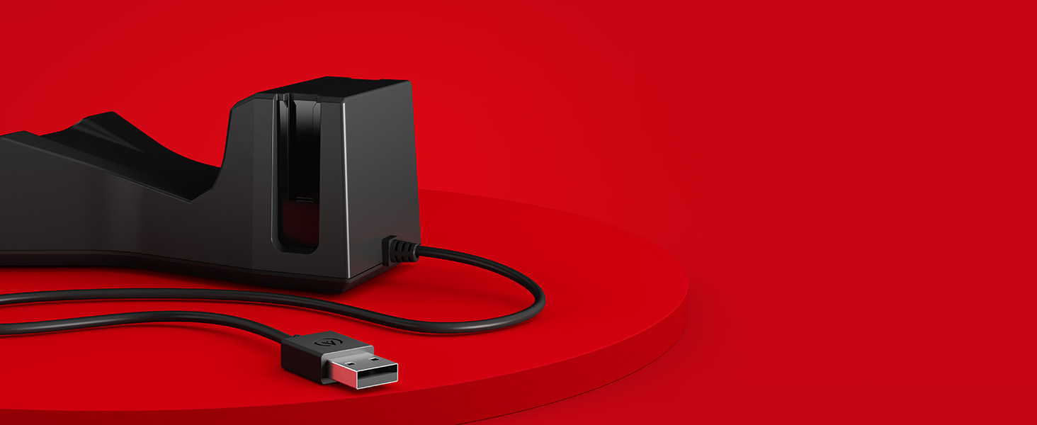 The charging base is weighted and comes with a USB plug-in.