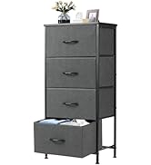 DUMOS Nightstand with 4 Drawers Bedside Table with Removable Fabric Bins Sturdy Steel Frame Wood ...
