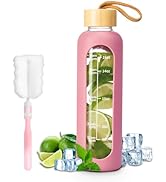 FrutPunch 18 OZ Glass Water Bottles, Water Bottle with Time Marker, Leakproof Glass Water Bottles...