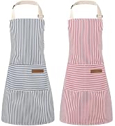 XLSXEXCL 2 Pack Stripes Kids Apron, Kids Cooking Aprons with 2 Pockets, Cute Aprons for Cooking f...