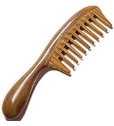 Moreinday Wooden Comb for Women, Wide Tooth Comb for Curly Hair Growth - Green Sandalwood