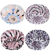 4 Pcs Shower Cap, Reusable Shower Cap Elastic Double Layers Shower Hat Bath Caps for Women Girls