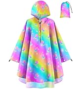 OlyPegic Kids Rain Poncho with Hooded Reusable Waterproof Lightweight Ponchos Kids Boy Girl Rainc...