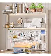 OUKMIC Adjustable Desktop Hutch Bookshelf, Desk Shelf Organizer with Pegboard and Thickened Metal...