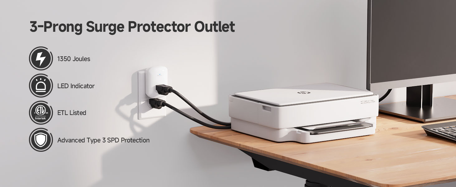 1350 Joules Single Outlet Surge Protector for TV, PC, Xbox, PS5, Refrigerator, Treadmill