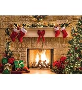 CHAIYA 7x5ft Christmas Fireplace Backdrop for Family Portrait Studio Winter Decorations and Photo...