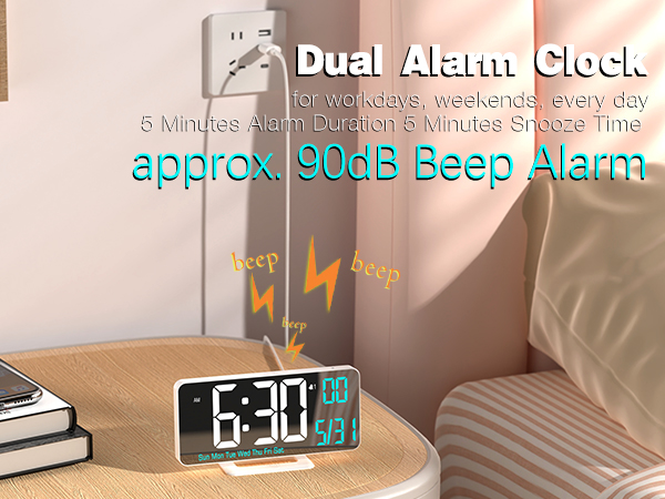 LED clock with dual alarm clock