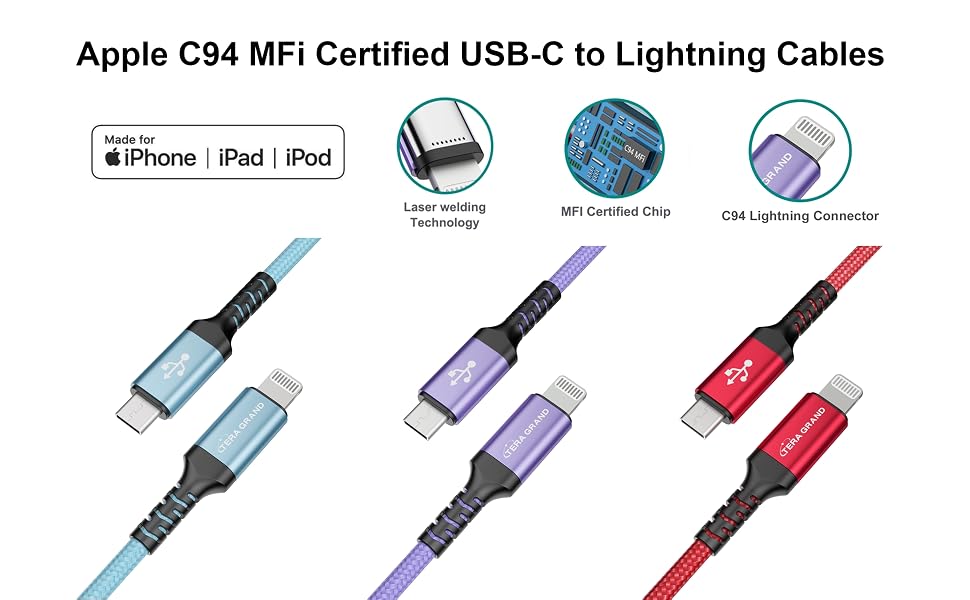 Apple C94 MFi Certified USB-C to Lightning Cables