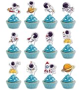 24Pcs Space Astronaut Cupcake Toppers Rocket Astronaut Spaceship Planet Cupcake Picks First Trip ...