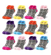 SPTRAMLE 12 Pairs Girls Socks, Girls Athletic Sock with Tab Cotton Running Ankle Socks for girls ...