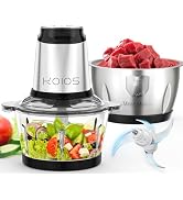 KOIOS 500W Powerful Electric Food Processor with 8 Cup Stainless Steel & Glass Bowls, 2 Speed Mod...