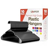 Black Plastic Hangers 10 Pack– Heavy-Duty Plastic Hangers Slim and Space-Saving, Durable and Ligh...