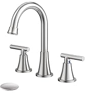 Bathroom Faucets for Sink 3 Hole, Hurran Brushed Nickel Bathroom Sink Faucet with Pop-up Drain an...