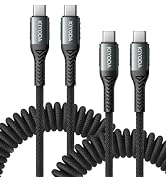 USB C to USB C Cable Coiled 3FT 2Pack, Braided Type C Charger for Car 66W Fast Charging Cord Comp...