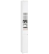 SoBuy Tall Narrow Storage Cabinet, Skinny Bathroom Cabinet with Adjustable Shelves Slender, Anti-...