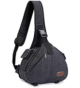 S-ZONE Canvas Camera Sling Bag DSLR Lens Anti-theft Backpack Shoulder Crossbody Case with Tripod ...