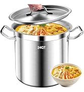 24QT Large Stock Pot - Stainless Steel Stockpot with Lid, Heavy Duty Tri-Ply Bottom Commercial Gr...
