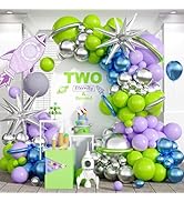 117PCS Purple Green Balloon Garland Kit, Space Birthday Decorations Lime Green Purple Metallic Bl...