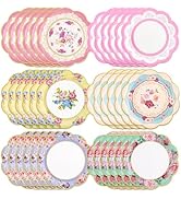 NatNarr 48 Pcs Floral Tea Party Paper Plates, 9 inch Disposable Vintage Paper Plates Garden Party...
