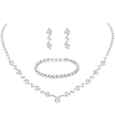 Tatibana Crystal Wedding Jewelry Set, Silver Necklace Earrings Bracelet Crystal Bridal Wedding Je...